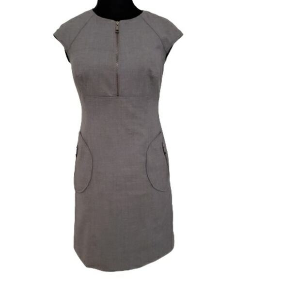 ECCOCI Dresses & Skirts - ECCOCI Gray Paneled Round Neck Cap Sleeve Zipper Front Midi Sheath Dress